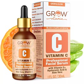 Grow Vitamin Korean Skin Care 20% Vitamin C Hyaluronic Acid Serum + CE Ferulic Acid, 1Oz