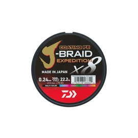 DAIWA J-Braid Expedition X8E, 0.13 mm, 8.4 kg/18.5 lbs, 300 m, Multi-Colour/Multicoloured, Braided Fishing Line, 12552-113