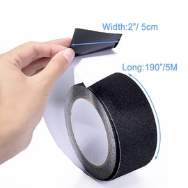 Anti Slip Tape, High Traction,Strong Grip Abrasive, Not Easy Leaving Adhesive Residue, Indoor & Outdoor, with Measuring Tape (2" Width x 190" Long, Black)