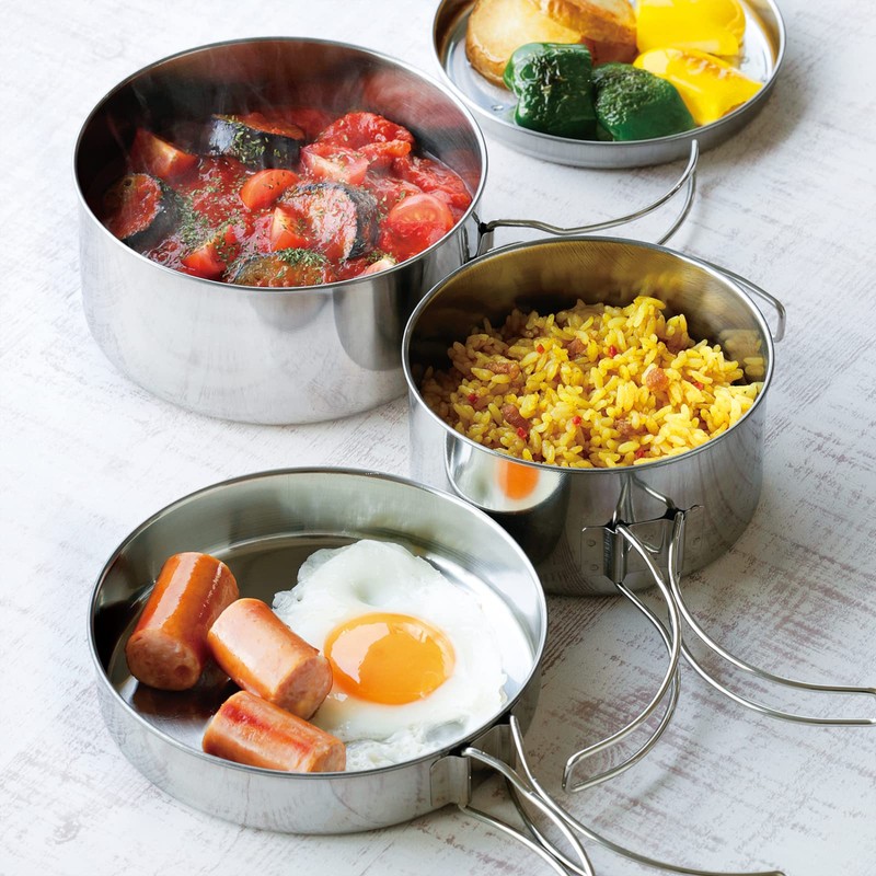 Kakusei Outdoor Cooker, Round, 4-Piece Set, Stainless Steel, Pot, Frying