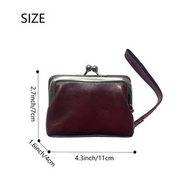 HXT-OAK Detachable 2 in 1 Credit Card Wallet, Vintage PU Leather Card Wallet, Multifunctional Kiss Lock Coin Purse & Zipper Card Holder Wallet with Wrist Strap, Men Women Burgundy