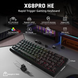 ATTACK SHARK X11 & X68 PRO HE Wireless Gaming Combo,Rapid Trigger Hall Effect Magnetic Switch 8K Keyboard,Ultra-Light 22K DPI PAW3311 Optical Sensor Mouse,RGB Backlit Tri-Mode with Coiled Cable-Black