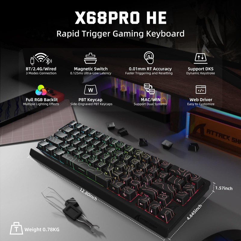 ATTACK SHARK X11 & X68 PRO HE Wireless Gaming Combo,Rapid
