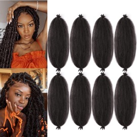 24 Inch Springy Afro Twist Hair 8 Packs Afro Twist Hair For Distressed Soft Locs Natural Black Marley Twist Crochet Braiding Hair Synthetic Hair Extensions(24 Inch,8Pack,2#)