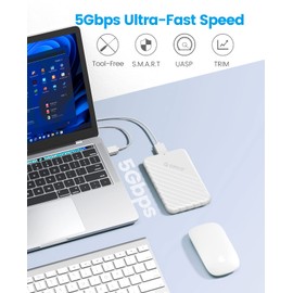 ORICO 2.5 Inch Hard Drive Case, USB 3.0 Connection, SATA Hard Disk Case, Supports 9.5mm/7mm SATA Hard Drive SSD, No Tools Required, Supports UASP (White (25PW1-U3-WH))