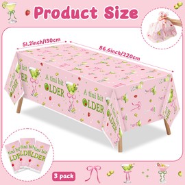 Pink Green Martini Party Tablecloths - 3Pcs A Tini Bit Older Birthday Table Covers, Martini Bow Themed Party Decoration Plastic Disposable Rectangular Table Cloth Decor for Birthday Bachelorette