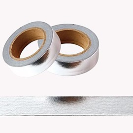 Cinta Washi de aluminio, 2 rollos de 5/8 pulgadas x 393 pulgadas (15 mm x 10 m), cinta adhesiva para manualidades, suministros de manualidades para álbumes de recortes, manualidades, decoración de papel washi (plata)