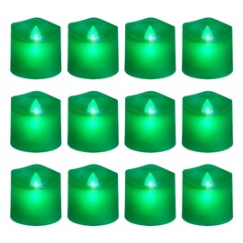 Windshell Green Flickering Flame Electric Votive Candles (1.6" D x 1.5" H), 6H Timer/Curved Edge Design, Battery Operated LED Flameless Tea Lights, Pack of 12