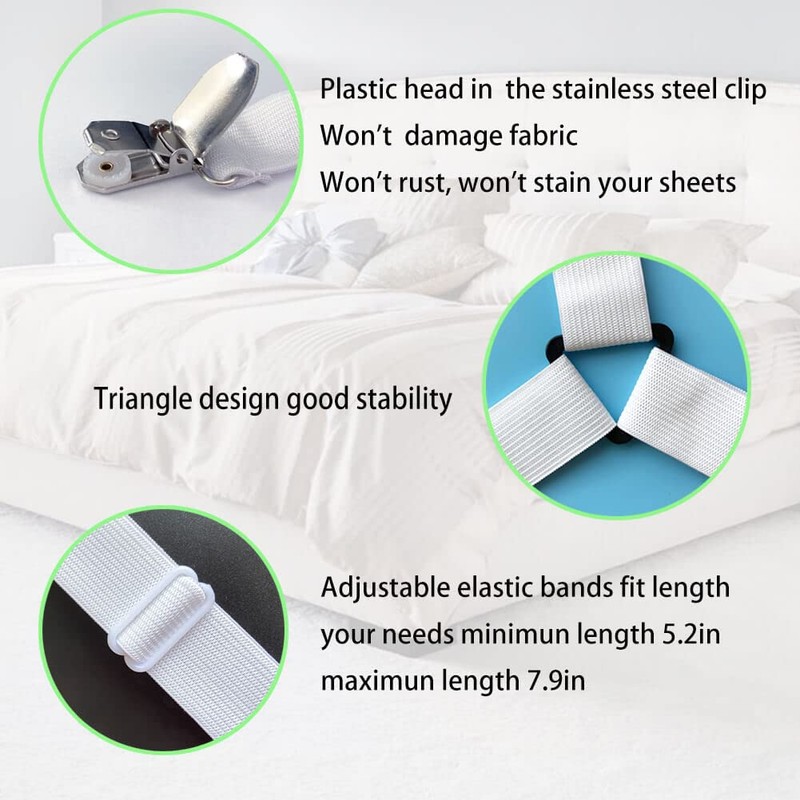 4 PCS Elastic Sheet Straps, Bed Sheet Clips to Keep