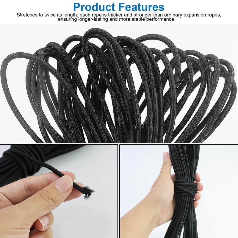 1 Stück Schwarz Elastische Schnur,Elastische Gummischnur Runde Dehnbare Schnur Mit