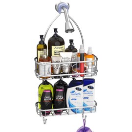 Simple Houseware Bathroom Hanging Shower Head Caddy Organizer, Chrome (22 x 10.2 x 4.2 inches)