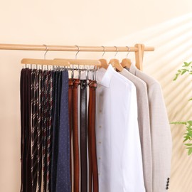 ELONG HOME Belt Hanger for Closet, 2 Pack Closet Organizers and Storage Belt Rack Max 48 Belts, Multifunction Wooden Hanger Tie Rack