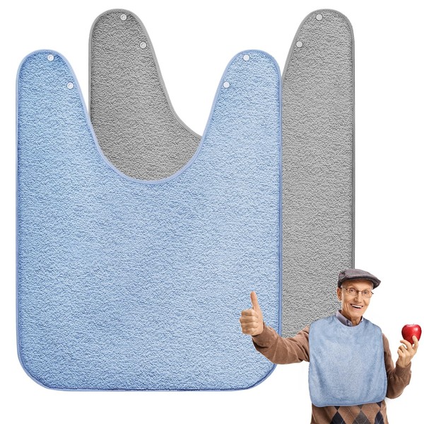 ANKEWY - Baberos para adultos, hombres y mujeres, 2 paquetes de protectores de ropa de rizo para ancianos con broches ajustables, lavables y reutilizables para personas mayores discapacitadas