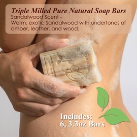 BELA Sandalwood Soap 3.3 OZ, Pack of 6 French Triple Milled Bar Soap with Organic Shea Butter, Hand, Face and Body Wash Bar, Made in Australia