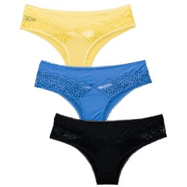 Bragas sexy para mujer con encaje en la parte trasera de la cerradura de la ropa interior pequeña – 3 unidades de tamaño grande, Espalda medianoche, 2X