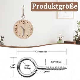 Eye Bolt, M8 x 11.5 mm, Pack of 4 Eye Bolts, Stainless Steel Eye Screw, Hook for Screw Hooks, for Hammocks, Awnings, Hanging Chairs, Rocking Chairs, and Securing Cables