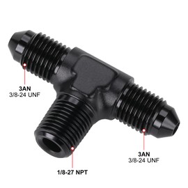 Podavelle 3AN Male Flare Tee to 1/8 NPT on Side Branch T Fitting Adapter Aluminum Black