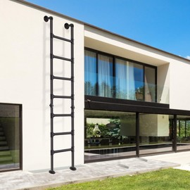 7FT Egress Ladder for Basement Window Well, 7-Step Wall/Floor Mounted Metal Ladder, 330lbs Load Capacity, Heavy-Duty for Indoor Outdoor Use, High Entrance Loft Attic Bunk Bed – Black