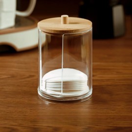 RYHMHA Espresso Paper Filter Holder Coffee Filter Storage Container with Lid Acrylic Coffee Filter Dispenser Compatible with 51mm/54mm/58mm Round Disposable Paper Filters (Bamboo Lid)