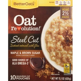 Better Oats Oat Revolution Maple and Brown Sugar Steel Cut Oats, 15.1 Ounce -- 6 per case.