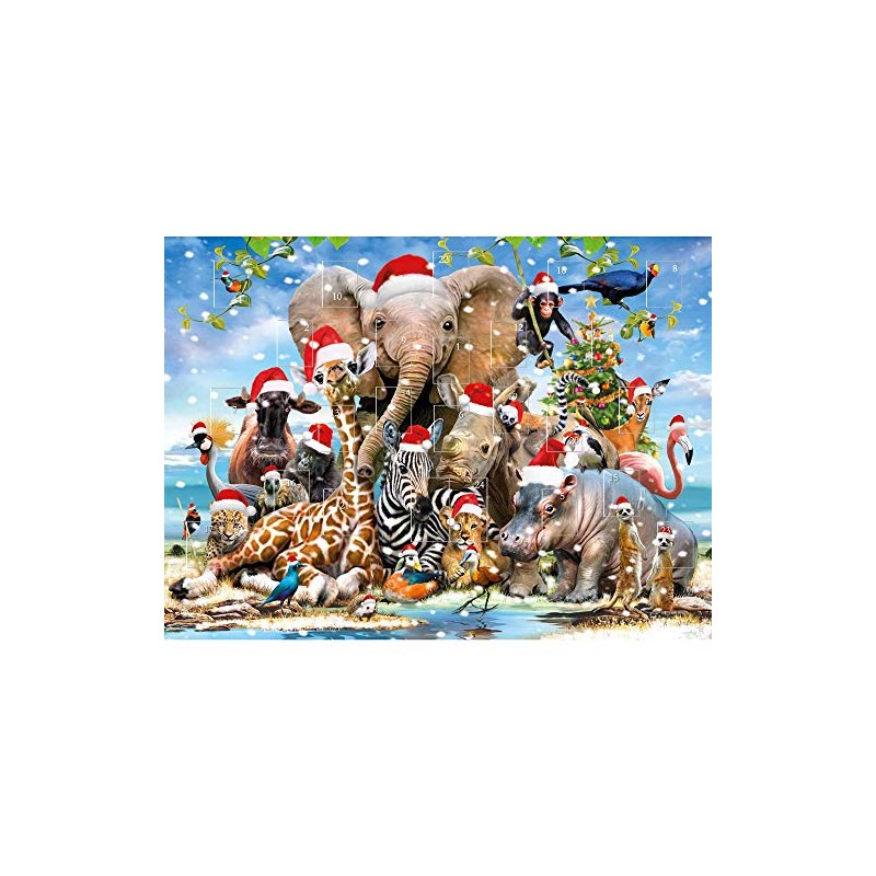Traditional Advent Calendar - Animals Christmas Hats - 24 Doors