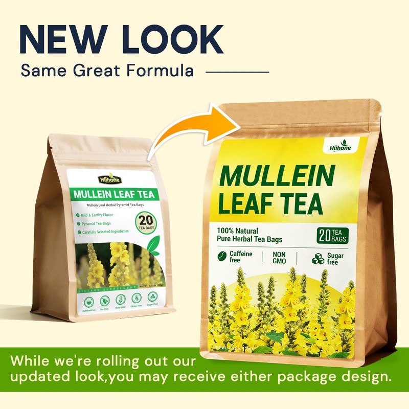 Hiihone Mullein Leaf Tea Bags for Lung Support, 20 Tea