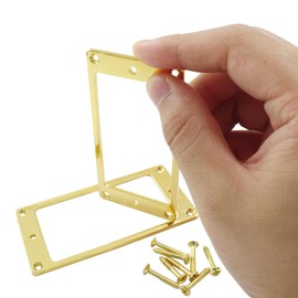 Hitefu 2 Pcs Metal Humbucker Cover, Flat Electric Guitar Pickup Frame Replacement, Bridge Neck Pickups Cover with Screws (Gold)