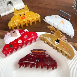 Cute Christmas Hair Clips: Snowman, Deer, Shark Designs (lf1323) Free Size/No. 3 5ea