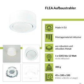 Licht-Erlebnisse Surface-Mounted Spotlight Metal White for Living Room Bedroom GX53 Max. 12 W Timeless Low Glare Small Ceiling Light Spot Hallway FLEA