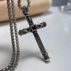 Cross Pendant Stainless Steel Necklace Men Women Silver Cross Chains for Men Women, Stainless Steel
