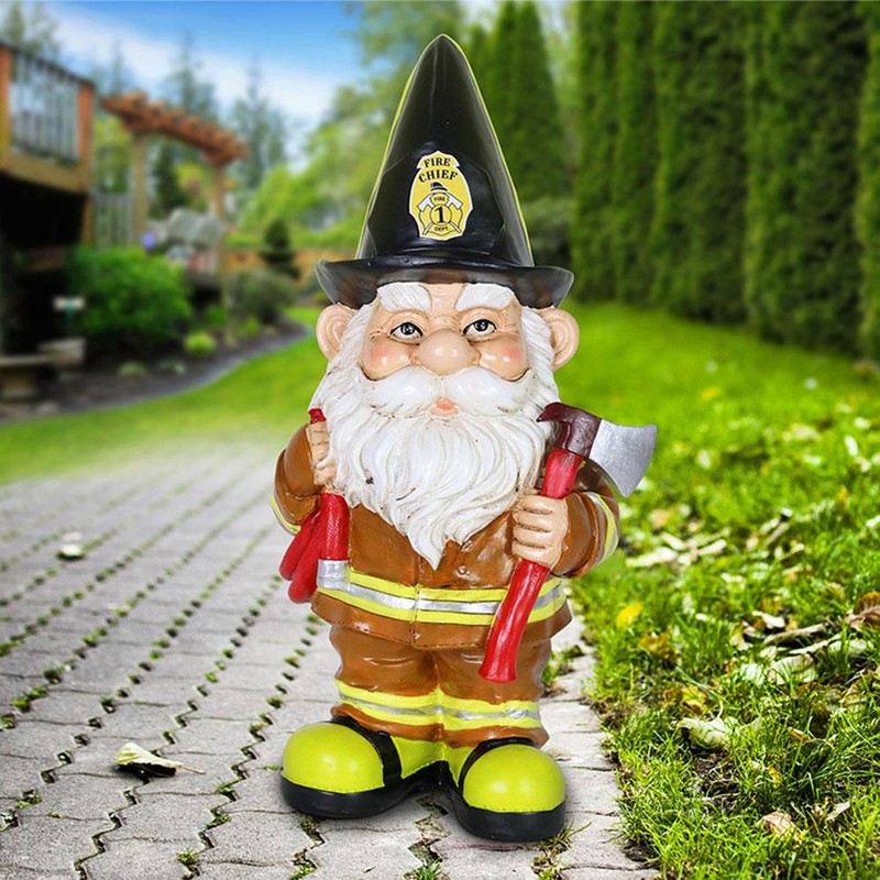 Dwarf Old Man Statue Black Hat Fireman Resin Sculptures Old