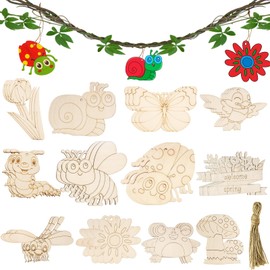 HcvGcm Wooden Figures for Painting, Wooden Pendants for Painting, Wooden Painting Children, 36 Pieces Creative Wooden Craft Set, DIY Wooden Crafts Children and Crafts, Ideal for Parents and Educators