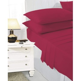 4 Pack Standard Quality 100% Poly-Cotton Housewife Pillowcases | Easy Care Plain Dyed Luxury Bedroom Pillow-Cases 50 x 75 cm (Red)