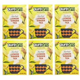 Puregro Herbal Lemon Ginger Tea 40g | 20 Tea Bags (PACK OF 6) | 100% Pure Natural | Herbal Tea | Caffeine Free | No Colours or Additives.