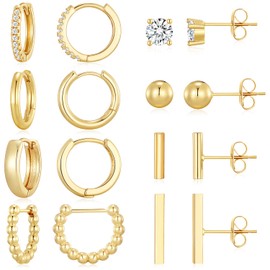 Dreamfox 8 Pairs Huggie Hoop Earrings Small Hypoallergenic 14K Gold Plated Huggie Earrings For Women Simple Huggie Stud Earrings Set Christmas Gift (one size, Gold-3)