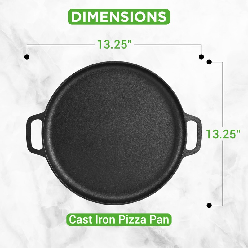 NutriChef 13-Inch Flat Cast Iron Pizza Pan - Versatile Pre-Seasoned