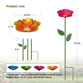 Yonisun 2 Pack Bee Watering Station,Colorful Metal Bee Bath Feeder for Garden, Butterfly Feeder and Bird Bath with Flower Design, Outdoor Yard Decor (Flower-Red, Blue)