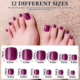LuckForever Short Press on Toenails 240pc Glossy Rose Red Press on Toenails Short Square Fake Toe nails Full Cover 10 Nail Adhesive Tabs,Small Wooden Sticks & Nail Files False Toenails for Women