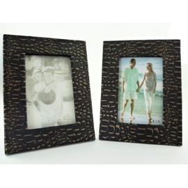 Set of 2 Stylish Crocodile Design Picture Frames Gift Idea Home Decoration (Black/Brown)