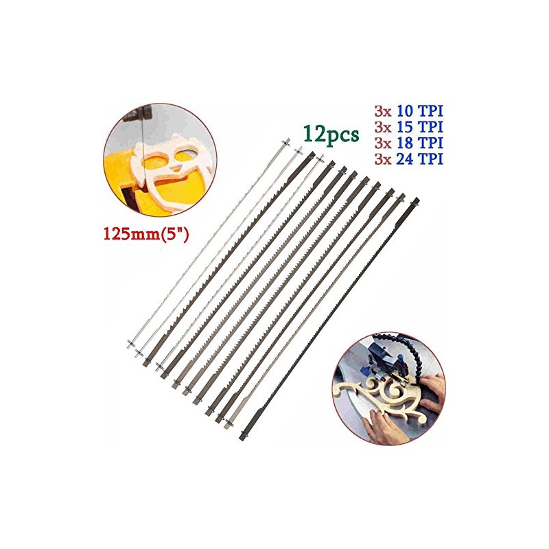 Jwn 12pcs 127mm 10/15/18/24T Black Woodworking Scroll Saw Blades Power