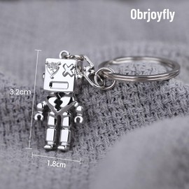 Obrjoyfly Pack of 2 Key Ring Robot Pendant, Robot Stainless Steel Keychain, Creative Key Ring, Backpack Pendant, Birthday Gift, New Year and Christmas, etc., silver
