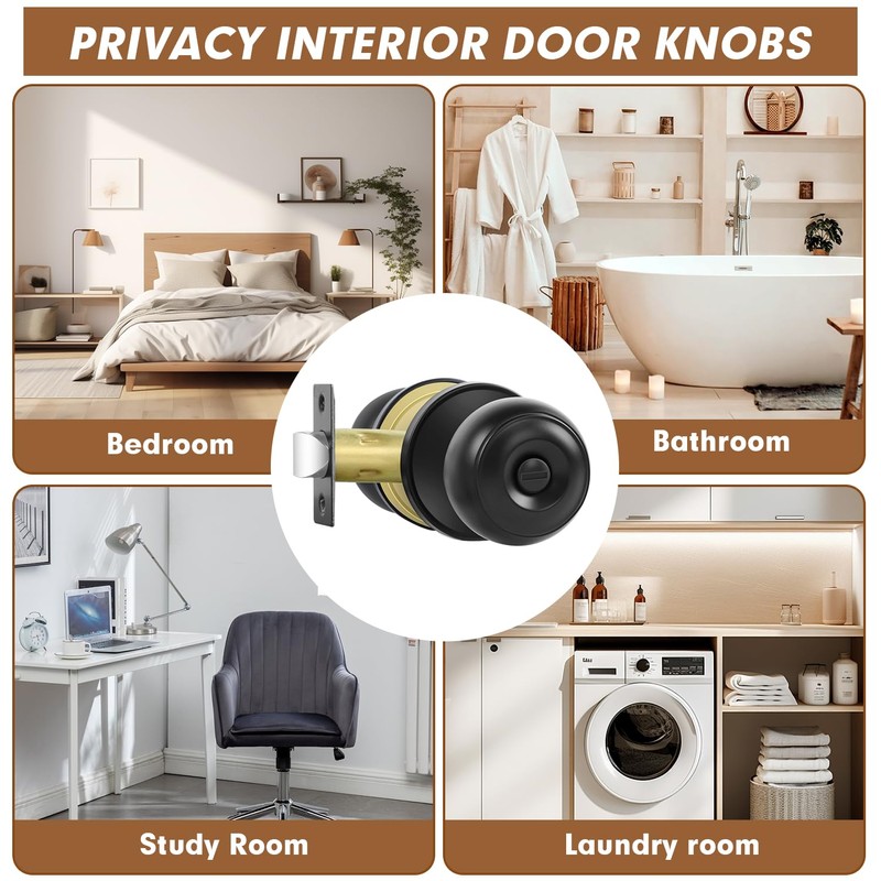 RAZCC Privacy Door Knobs, 2 Pack Matte Black Door Knobs