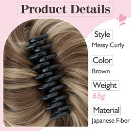 Elailite Hairpiece with Clip, Hair Bun Hair Pieces, Hair Scrunchie with Hair, #12H24 Light Brown/Ash Blonde Hair Extensions with Elastic Band, Clip Bun (Calibre 15 cm)