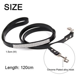 1.5CM*120CM PU Leather Dog Lead Dazzling Sparkling Black Dog Leash With Rhinestone Leather Pet Leash For Cat.Puppy.Small Pet