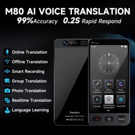Offline Language Translator Device, M80 ChatGPT Instant AI Translator No WiFi Needed, 142 Languages Two Way Real-Time Voice Recording&Photo Translation for Business Learning Travel