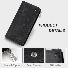 Energather Men's Wallet, PU Leather Wallet Men's Zipper Wallet Men's Wallet Men's Wallet for Credit Cards, Debit Cards, Cash, Receipt, black, S, Casual