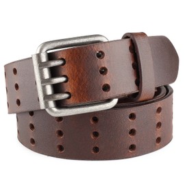 F&L CLASSIC Men's Genuine full grain leather belt heavy duty, work or casual belts for jeans, triple Prong buckle,1.5” wide,, Vintage Brown, 44