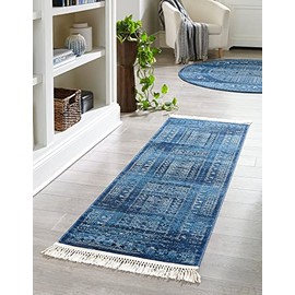 Unique Loom District Collection Area Rug - Sequoia (2' 7" x 12' Runner, Blue/ Navy Blue)