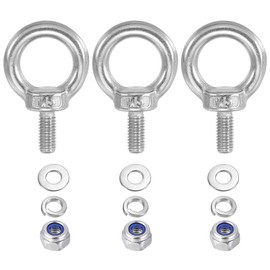 PATIKIL M5 x 10mm Lifting Shoulder Eye Bolts, 3 Pack 304 Stainless Steel Threaded Eye Bolts with Lifting Rings with Nuts and Washers, Perfect for Hammocks and Articles Hanging