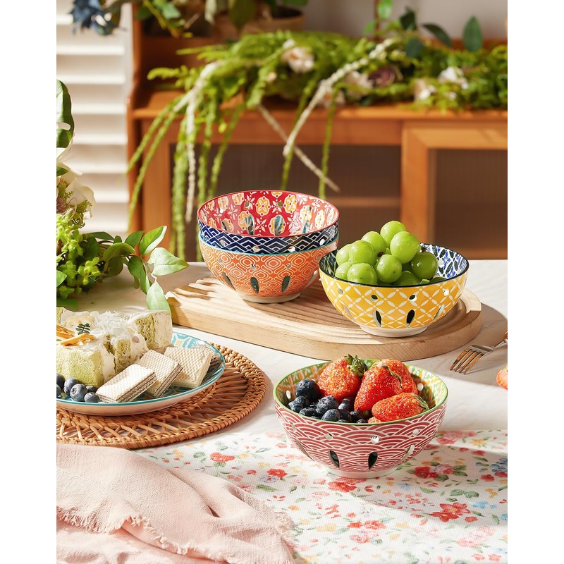 Metahom Ceramic Berry Basket, 6" Colorful Fruit Bowl, Round Berry